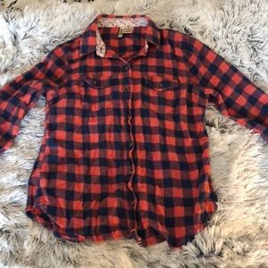 Coral and Blue flannel T- shirt